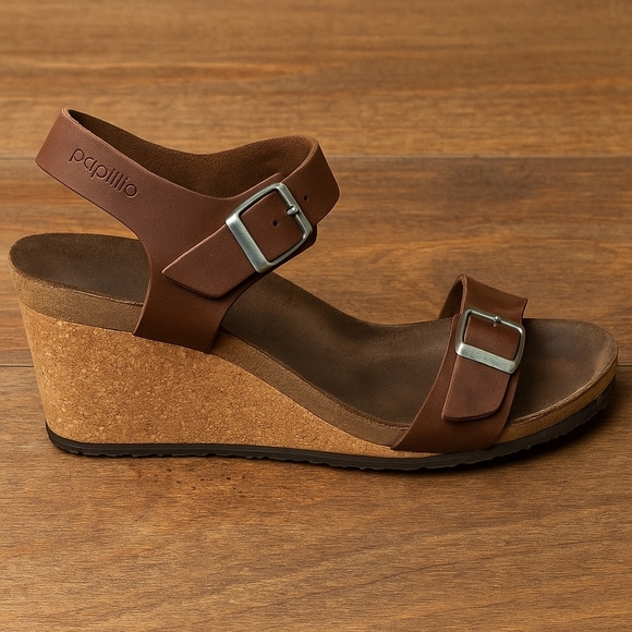 Papillio by Birkenstock Soley Wedge Sandals – Light Cognac Leather – Size 38 N - Picture 3 of 5